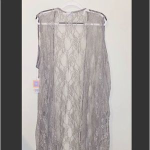 NWT Lularoe Solid Gray Lace Joy Vest Long Open Duster Size XL Unicorn RARE